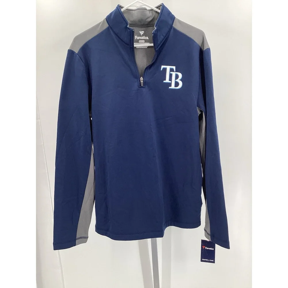 NWT Mens Fanatics Tampa‎ Bay Rays long sleeved 1/4 zip performance pullover Blue